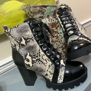 Wild Diva Black and White Lace Up Boots